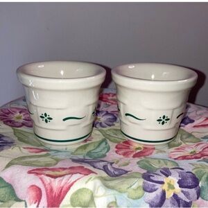 Longaberger traditional green 2 Votive Cups Pottery Made in USA